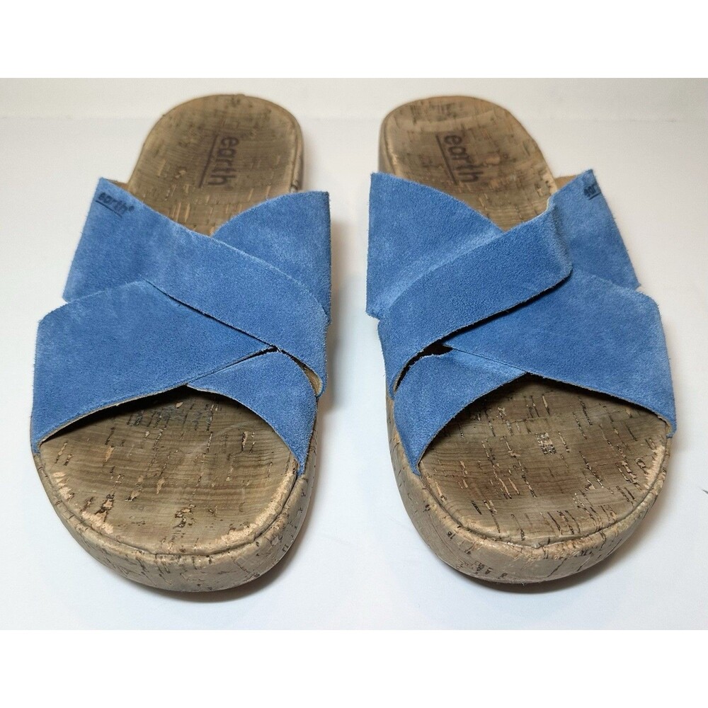 Earth Origins Blue Suede Slide Sandals Comfort Platform Womens 9.5